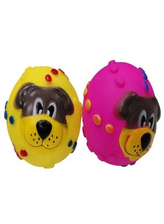 KsPups مجموعة ألعاب KsPups المكونة من 3 قطع من المطاط الطبيعي والفينيل تصدر صوتاً عند الضغط عليها، مناسبة للجراء والكلاب الصغيرة - كرة سلة + كرة قدم + كرة وجه جرو (قد يختلف اللون) (مجموعة-E) - Image 3